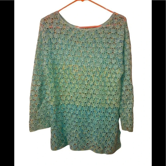 Vintage Handmade Crochet Aqua knit sweater mermaid Fairycore boho Western vibes - Picture 1 of 3